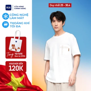 Áo thun nam HLA tay ngắn phối túi kẻ, chất liệu 100% cotton thấm hút mồ hôi màu trắng/xám/đen