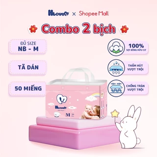 Combo 2 Bịch Tã Bỉm Dán HLOVEM Siêu Thấm, Chống Tràn Size NB/S/M 50 Miếng
