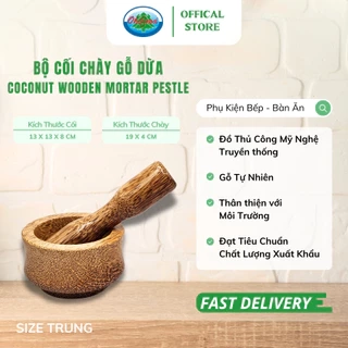 Bộ Cối Chày Gỗ Dừa Ohiama Coconut Wooden Mortar Pestle | Dụng Cụ Nhà Bếp, Đồ Thủ Công Hàng VNXK, Tết