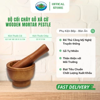 Bộ Cối Chày Gỗ Xà Cừ Tự Nhiên Ohiama Wooden Mortar Pestle | Dụng Cụ Nhà Bếp, Đồ Thủ Công VNXK, Tết