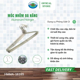 Set 10 Móc Nhôm Treo Quần Áo Ohiama Aluminum Hanger HMMA-16165 | Mắc Phơi Đồ Đa Năng Chính Hãng
