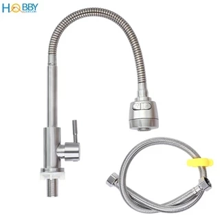 Vòi rửa chén đầu tăng áp thân uốn cong inox 304 Hobby Home Decor LXL