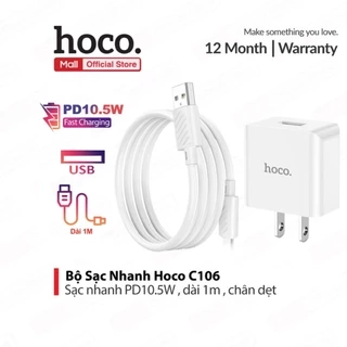 Bộ sạc nhanh Hoco C106 PD10.5W 5V/2.1A USB to IP dùng cho ip6/7/8/X/11/12/13/14,dây siêu bền, chân cắm dẹt, dài 1m