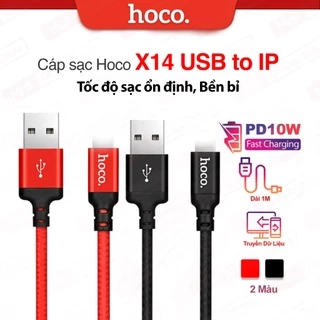 Cáp sạc nhanh siêu bền PD10W Hoco X14 USB to IP dùng cho ip6/7/8/X/11/12/13/14 truyền dữ liệu,dài 1m/2m
