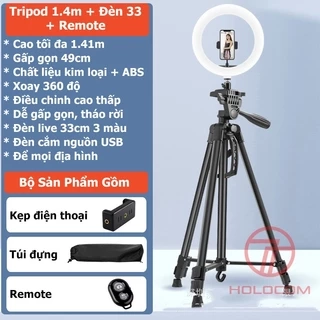 Chân Đỡ Điện Thoại 360 Độ Đa Năng Kiêm Tripod Máy Ảnh Dùng Để Livestream Chụp Ảnh Cao 140cm - HOLOCOM