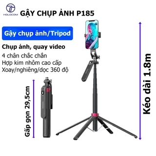 Gậy Chụp Ảnh 4 Chân Selfie P185 Xoay 360 Kiêm Tripod Điện Thoại Để Chụp Hình Quay Video,Livestream Gấp Gọn Kéo Dài 180cm