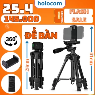 Tripod Điện Thoại Để Bàn F10T Kiêm Chân Máy Ảnh Đa Năng Xoay 360 Độ Cao 61cm - HOLOCOM