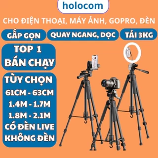 Tripod Điện Thoại Kiêm Chân Máy Ảnh 360 Độ 3 Chân Đa Năng, Điều Chỉnh Cao Thấp, Thiết Kế Chắc Chắn Cao 170cm - HOLOCOM