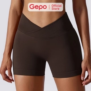 Quần short đùi nữ tập gym yoga cạp chéo lưng V co giãn thấm hút mồ hôi GP116