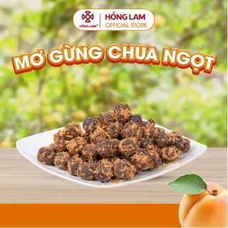 Ô mai (xí muội) mơ gừng chua ngọt Hồng Lam, dạng hộp. Có vị chua, ngọt của gừng