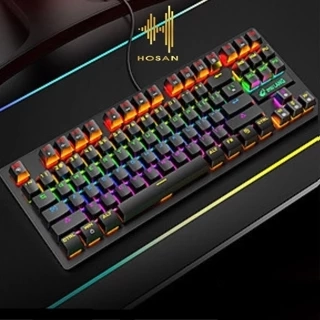 Bàn phím cơ máy tính HOSAN ziyoulang K2, thiết kế công thái học cơ blue switch 87 phím Led RGB chế độ đổi màu đẹp