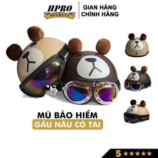 Mũ bảo hiểm nửa đầu họa tiết gấu có tai cá tính Sundy Helmet Freeside ( 54-58cm) kèm kính Phi Công UV