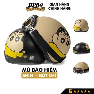 Nón bảo hiểm nửa đầu Hpro helmet tem Shin-Cậu bé bút chì, freesize (55-59cm), kèm kính phi công, uv