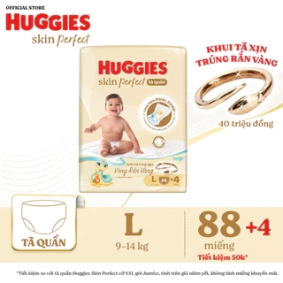 Tã quần Huggies Skin Perfect Mega Jumbo M98+4/ L88+4/XL72+4/XXL64+4 với 2 vùng thấm giảm kích ứng da