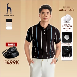Áo POLO nam kẻ sọc MAJESTY vải Cotton Pique thoáng khí, mềm mại, bền màu, che khuyết điểm - HUSSIO