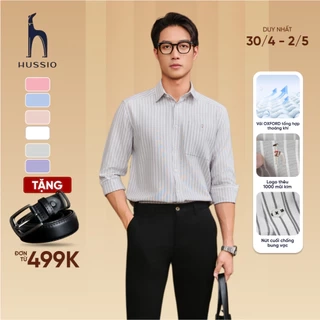 Áo sơ mi nam tay dài ANCHOR STRIPES thêu logo, vải Oxford cao cấp, thoáng mát, đứng form - HUSSIO
