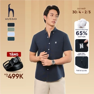 Áo sơ mi sọc nam tay ngắn LOGO H SEASON 2 vải Oxford cao cấp, sang trọng, thanh lịch - HUSSIO