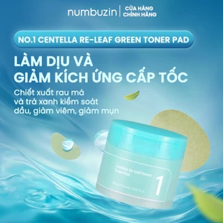 Toner Pad Rau Má Numbuzin No.1 Centella Re-leaf Green – Thanh Lọc Làm Dịu Da, Giảm Mụn, Kiểm Soát Dầu, (190ml/70 Miếng)
