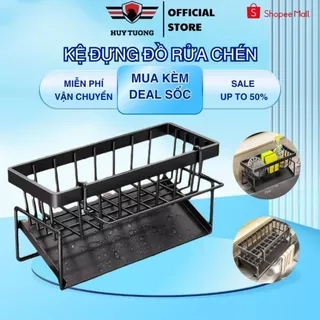 Kệ đựng đồ rửa chén bát có giá để giẻ rửa chén trên bồn có khay hứng nước nghiêng thép carbon phủ sơn tĩnh điện