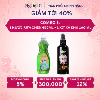 Combo 2 : 1 Chai Xịt Vải Dạng Khô 100ml và 1 Chai Nước Rửa Chén 400ml - HygienC Plus