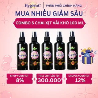 Combo 5 Chai Xịt Xả Vải Dạng Khô HygienC Plus 100ML - Xịt Thơm Quần Áo Lưu Hương Tới 24H