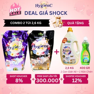 Combo 2 Túi Nước Giặt Xả HygienC Plus 2.6Kg/Túi Hương Nước Hoa Làm Sạch Vết Bẩn