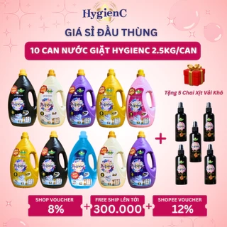 Thùng 10 Can Nước Giặt Đậm Đặc HygienC Plus 2.5Kg/Can Hương Nước Hoa