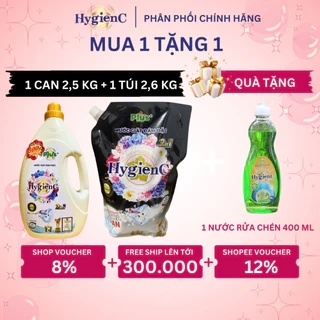 Combo 2: 1 Can Giặt Xả 2,5kg và 1 Túi Giặt Xả 2,6kg HygienC Plus Đậm Đặc Hương Nước Hoa