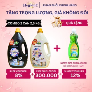 Combo 2 Can Nước Giặt Xả HygienC Plus 2,5Kg/Can Đậm Đặc Hương Nước Hoa - Hàng Chính Hãng
