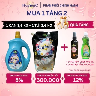 Combo 2: 1 Can Nước Giặt Xả 3,6kg + 1 Túi Nước Giặt Xả 2,6kg HygienC Plus Hương Nước Hoa Làm Sạch Vết Bẩn