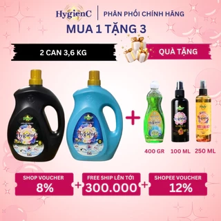 ComBo 2 Can Nước Giặt Xả HygienC Plus 3,6Kg/ Can Hương Nước Hoa Làm Sạch Vết Bẩn