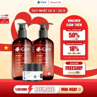 Combo 02 Dầu Gội Sạch Gàu Antisol & 01 Dermato 200 | Thương Hiệu iCare Pharma | Sạch Gàu Giảm Rụng