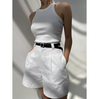Quần đùi short lưng cao chất liệu bố mộc idée