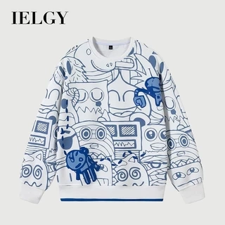 IELGY hong kong phong cách thể thao in đầy đủ áo len cổ tròn thông thường nam
