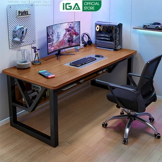 Bàn gaming, bàn làm việc có kệ để đồ khung thép mặt gỗ mdf phủ melamin thương hiệu IGA - Gm68