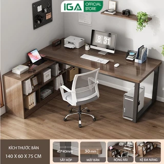 Bàn làm việc chữ L kèm kệ sách thông minh thương hiệu IGA - Gm131