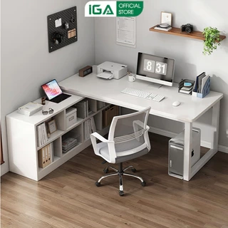 Bàn làm việc chữ L thông minh kèm kệ sách thương hiệu IGA - Gm131