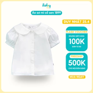 Áo sơ mi đi học bé gái ILABY cổ sen chất liệu thô cotton thoáng mát cho bé 10-35kg không kèm cà vạt [1899]