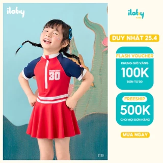 Bộ váy bơi bé gái ILABY thiết kế áo cộc tay liền chân váy có lót quần chất liệu thun lạnh [3135]