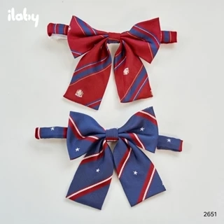 Nơ cài áo ILABY cho bé gái họa tiết kẻ chéo dễ thương nơ phối áo sơ mi đi học [2651]