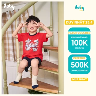 Đồ bộ bé trai ILABY bộ thun cộc hè in hình cá voi sắc nét cổ tròn phối màu [3249]