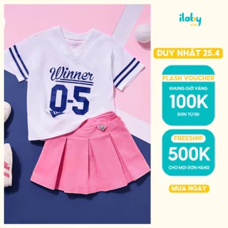 Set bộ cho bé gái ILABY áo oversize và chân váy phong cách thể thao chất liệu cotton thoáng mát [2930 + 3231]