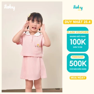 Set Polo bé gái ILABY áo crotop phối cổ kèm chân váy xẻ có lót chất liệu Waffle co dãn thấm hút mồ hôi [1492]