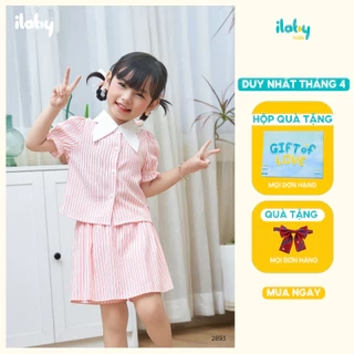 Set váy bé gái ILABY váy xinh cho bé chất thô kẻ áo sơ mi đính nơ quần giả chân váy [2893]