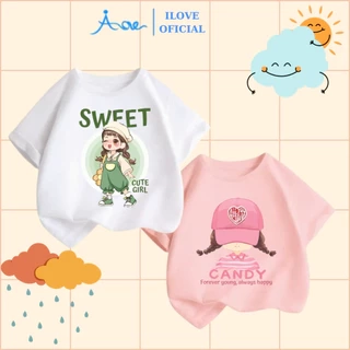 ILOVE Áo thun bé gái đáng yêu, áo phông cộc tay chất COTTON mềm mịn, thoáng mát dành cho bé gái 8.5-32kg