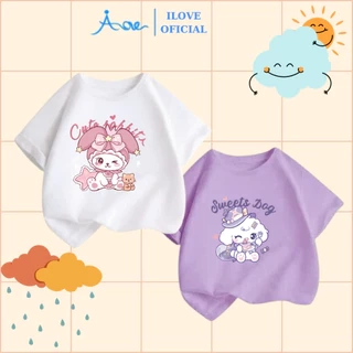 ILOVE Áo thun CHÚ MÈO dễ thương, áo phông cộc tay chất COTTON mềm mịn, thoáng mát dành cho bé gái 8.5-32kg
