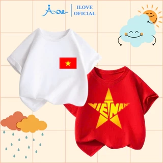 ILOVE Áo thun cờ đỏ sao vàng Việt Nam, Áo cộc Việt Nam cho bé chất cotton co giãn cho bé từ 8.5-32kg