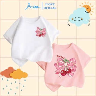 ILOVE Áo thun NƠ DỄ THƯƠNG, áo phông cộc tay chất COTTON mềm mịn, thoáng mát dành cho bé gái 8.5-32kg