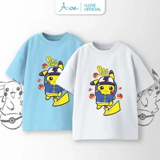 ILOVE Áo thun cộc tay Pokémon PIKACHU, áo phông tay ngắn chất COTTON mềm mịn, thoáng mát dành cho bé trai 8.5-32kg