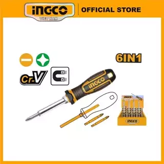 Bộ tua vít 6 đầu INGCO AKISD0608 01 thân tua vít thông minh SL5, SL6, PH1, PH2, 6mm, 8mm